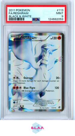 RESHIRAM POKEMON 113 2011 BLACK & WHITE FULL ART ENGLISH PSA 9 - Image 1
