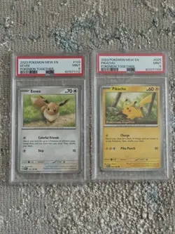 2in1 2023 POKEMON MEW EN-151 POKEMON TOGETHER #025 PIKACHU and #133 EEVEE PSA 9 - Image 1