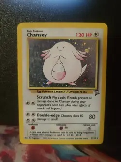 Chansey 3/130 Base Set 2 Holo Rare Pokemon Card w/ 💫 SWIRL - LP - Image 1