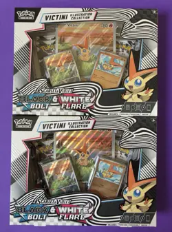LOT OF 2 Unova Victini Illustration Collection Black Bolt & White Flare Pokemon! - Image 1