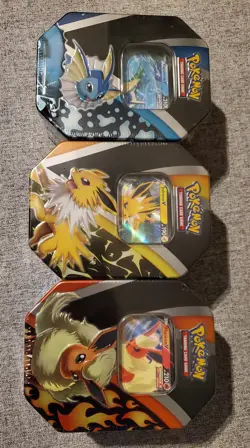Pokemon TCG Jolteon V Flareon V Vaporeon V Tins Set Of 3 Eeveelutions Sealed 820650829055 - Image 5