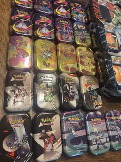 HUGE Pokemon TCG Tin Lot EMPTY (37 Mini tins, Larger tins, Stacking tins) + BULK - Image 2