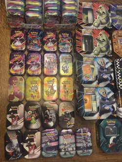 HUGE Pokemon TCG Tin Lot EMPTY (37 Mini tins, Larger tins, Stacking tins) + BULK - Image 3