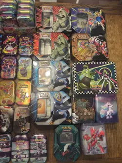 HUGE Pokemon TCG Tin Lot EMPTY (37 Mini tins, Larger tins, Stacking tins) + BULK - Image 4