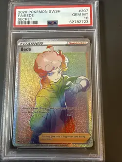 Pokemon 2020 Sword and Shield 207/202 Bede FA Secret Rainbow PSA 10 - Image 1