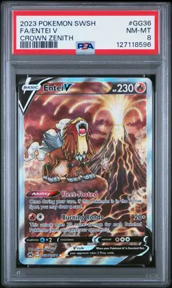 2023 POKEMON SWORD & SHIELD CROWN ZENITH #GG36 FULL ART/ENTEI V PSA 8 - Image 1