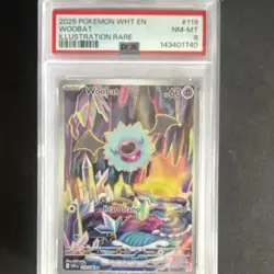 Pokemon Woobat 119/086 Sv: White Flare Holo Illustration Rare PSA 8 2025 - Image 1
