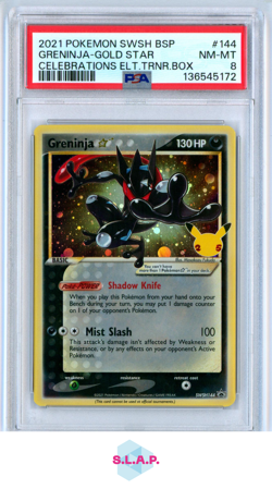 GRENINJA GOLD STAR POKEMON 144 2021 CELEBRATIONS HOLO ENGLISH PSA 8 - Image 1