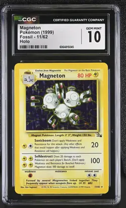 CGC 10 GEM MINT Magneton 1999 Fossil 11/62 Holo Pokemon Card - Image 1