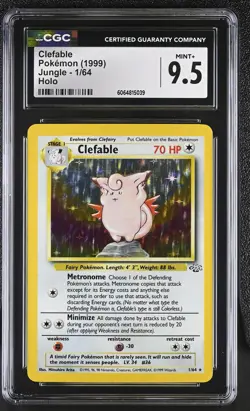 CGC 9.5 MINT+ Clefable 1999 Jungle 1/64 Holo Pokemon Card psa - Image 1