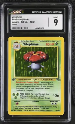 CGC 9 MINT Vileplume 1999 Jungle 1st Edition 15/64 Holo Pokemon Card - Image 1