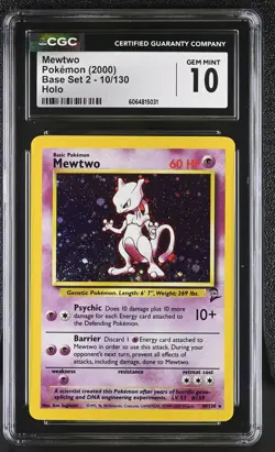 CGC 10 GEM MINT Mewtwo 2000 Base Set 2 10/130 Holo Pokemon Card - Image 1