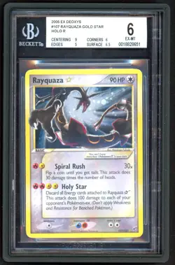 Pokemon Cards - BGS 6 Rayquaza 107/107 - Gold Star Holo - EX Deoxys - EX-MT - Image 1