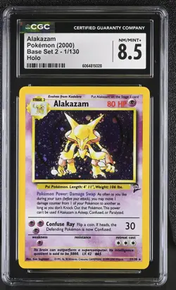 CGC 8.5 Alakazam 2000 Base Set 2 1/130 Holo Pokemon Card psa - Image 1