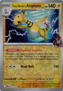 074/182 TEAM ROCKET'S AMPHAROS REVERSE HOLO DESTINED RIVALS POKEMON CARD - Image 1