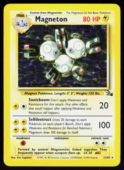 Magneton 11/62 Holo Rare Fossil Pokemon Unlimited Holo MP - Image 1