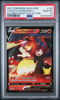 2021 POKEMON SWSH BLACK STAR PROMO CELEBRATIONS COLL LANCE'S CHARIZARD V PSA 10 - Image 1