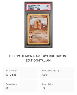POKEMON PSA 9 DUGTRIO 19/102 SET BASE 1st PRIMA EDIZIONE ITALIANO 2000 LOW POP🌍 - Image 4