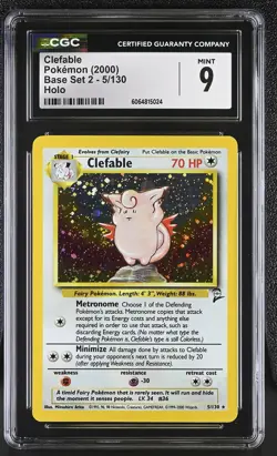 CGC 9 MINT Clefable 2000 Base Set 2 5/130 Holo Pokemon Card psa - Image 1