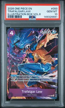2026 ONE PIECE PROMOS ILLUSTRATION BOX VOL.6 #093 TRAFALGAR LAW PSA 10 - Image 1