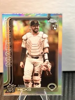 Liam Hicks 2025 Topps Chrome Update Sepia Refractor #USC86 Miami Marlins Rookie - Image 1