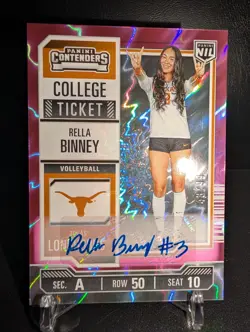 2025 Panini NIL University of Texas Rella Binney Lightning Pink Auto /99 - Image 1