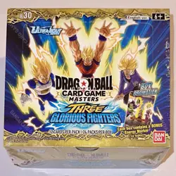DRAGONBALL SUPER BOOSTER BOX SEALED CARD GAME THREE GLORIOUS FIGHTERS 24 PACK - Image 1