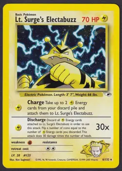 Pokemon Lt. Surge's Electabuzz 6/132 Holo Gym Heroes SWIRL - Image 1
