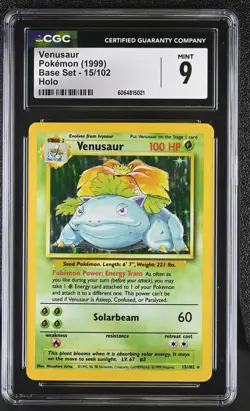 CGC 9 MINT Venusaur 1999 Base Set 15/102 Holo Pokemon Card - Image 1