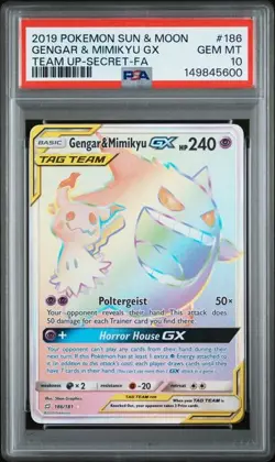 Pokemon Gengar & Mimikyu GX SM Team Up Secret Full Art #186 PSA 10 - Image 1