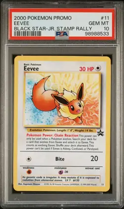 Pokemon Card Eevee 11 Black Star Promo JR. Stamp Rally 2000 PSA 10 GEM MINT - Image 1