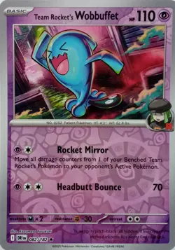 082/182 TEAM ROCKET'S WOBBUFFET REVERSE HOLO DESTINED RIVALS POKEMON CARD - Image 1