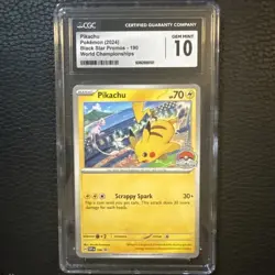 CGC Gem Mint 10 Pokemon Pikachu 2024 World Championship Black Star Promo SVP-190 - Image 1