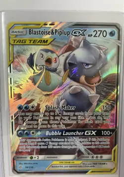 Pokemon Blastoise & Piplup GX 38/236 Sm-Cosmic Eclipse Holo Pokemon - Image 1
