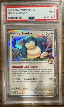 2025 POKEMON JTG EN-JOURNEY TOGETHER GAMESTOP EXCLUSIVE #117 HOP'S SNORLAX PSA 9 - Image 1