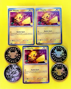 Pikachu Pokemon Day 2026 051/162 30th Anniversary Promo TCG *LOT* (3x) COIN (4x) - Image 1