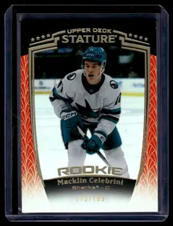 2024-25 Upper Deck Stature Orange Macklin Celebrini Rookie 113/199 #31 - Image 1