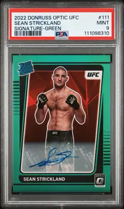 2022 Donruss Optic UFC Sean Strickland Rated Rookie Auto /5 Green UFC (PSA 9) - Image 1