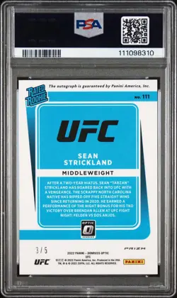 2022 Donruss Optic UFC Sean Strickland Rated Rookie Auto /5 Green UFC (PSA 9) - Image 2