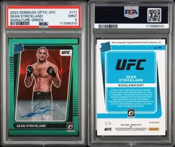 2022 Donruss Optic UFC Sean Strickland Rated Rookie Auto /5 Green UFC (PSA 9) - Image 3