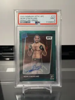 2022 Donruss Optic UFC Sean Strickland Rated Rookie Auto /5 Green UFC (PSA 9) - Image 4