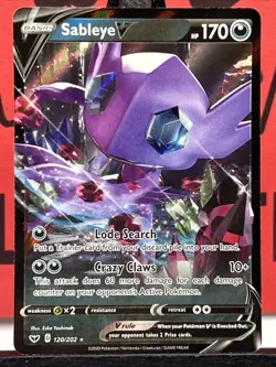Sableye V 120/202 Sword & Shield Full Art Holo Ultra Rare Pokemon Card - Image 3