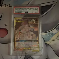 Pokemon Cosmic Eclipse Solgaleo & Lunala GX Full Art TAG TEAM 216/236 PSA 10 - Image 1