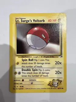 Lt. Surge's Voltorb 84/132 Gym Heroes Pokemon Card LP - Image 1