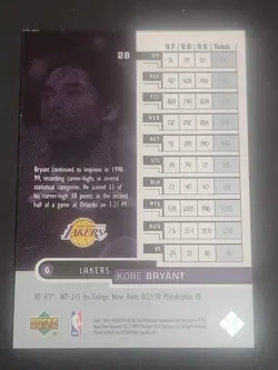 1999-00 Upper Deck HoloGrFX KOBE BRYANT #28🔥Los Angeles Lakers🔥HOF🔥 - Image 2