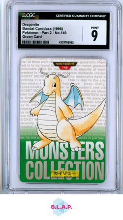 DRAGONITE BANDAI CARDDASS NON HOLO 1996 GREEN CARD CGC JPN MINT 9 - Image 1
