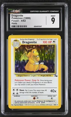 CGC 9 MINT Dragonite 1999 Fossil 4/62 Holo Pokemon Card - Image 1