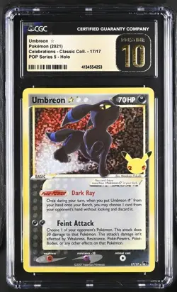 Pokemon Umbreon Gold Star Celebrations Classic Collection 17/17 CGC Pristine 10 - Image 1