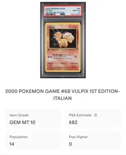 POKEMON PSA 10 VULPIX 68/102 SET BASE 1st PRIMA EDIZIONE ITALIANO 2000 LOW POP - Image 4