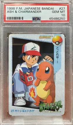 1998 Pokemon Japanese Bandai Carddass Vending Ash & Charmander #27 PSA 10 - Image 1